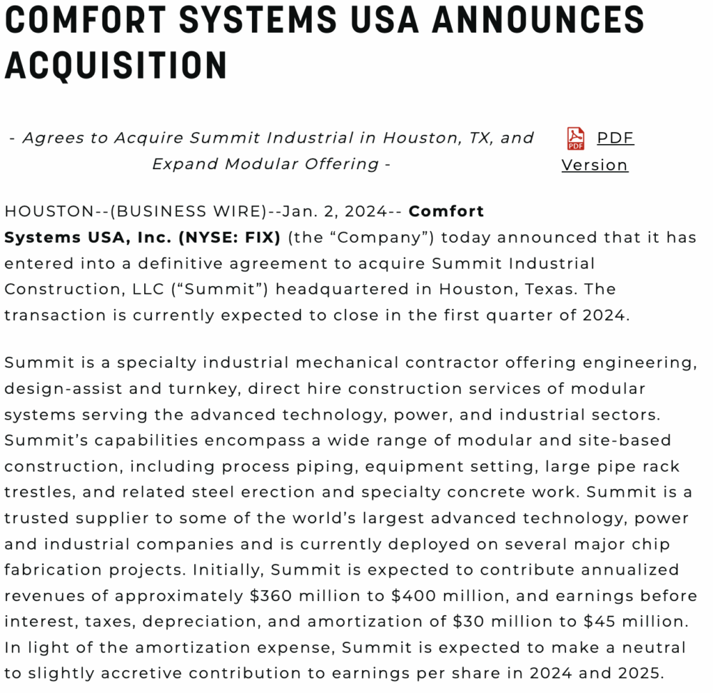 press release from one of their latest acquisitions